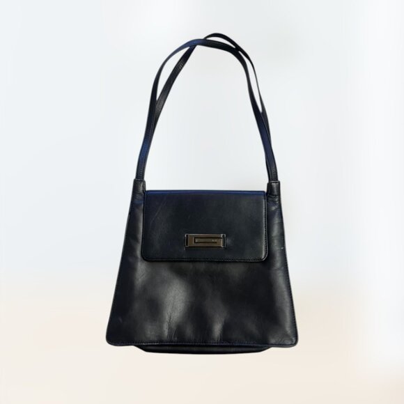 Women's Y2k 90s Guess Black Square Shoulder Bag Tote Faux Leather - Picture 1 of 7